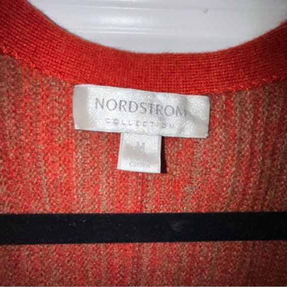Nordstrom Collection Button Front Wrap Short Sleeve Ribbed Cashmere Sweater Top - Picture 3 of 6